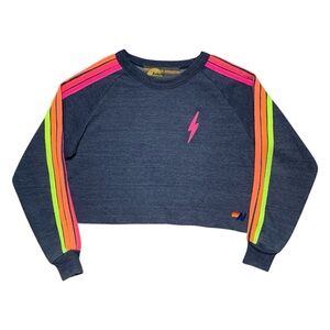 Aviator Nation Bolt Cropped Classic Five Stripe Crewneck Sweatshirt Size S